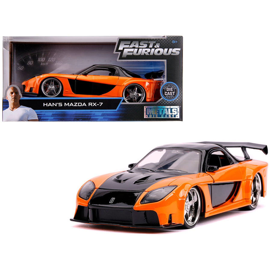 Hans Mazda Rx-7 Orange And Black Fast & Furious Movie 1/24 Diecast Model Car By Jada 30732