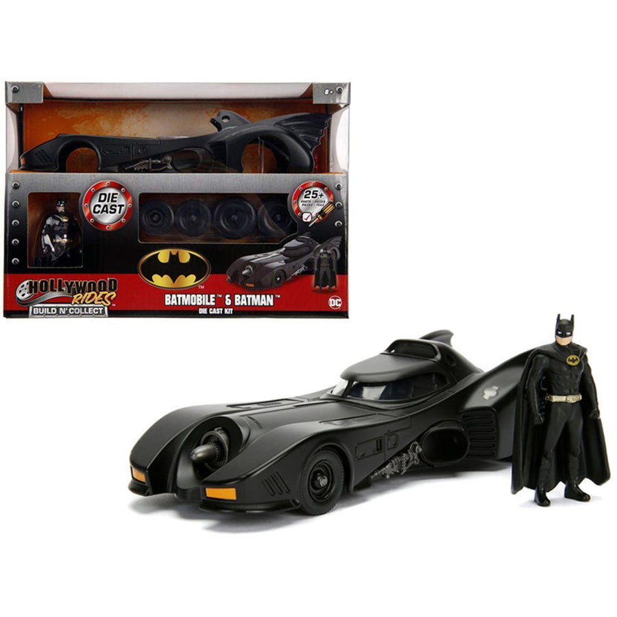Model Kit Batmobile Matt Black With Batman Diecast Figure Batman (1989) Movie Build N Collect 1/24 Diecast Model Car By Jada 30874