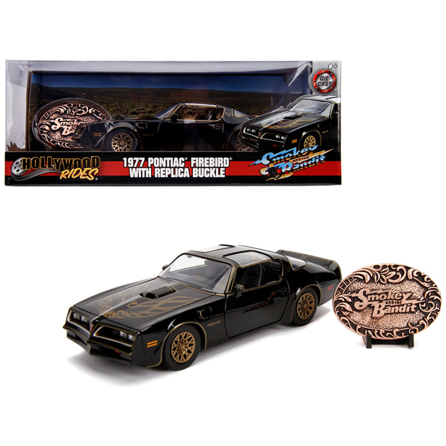 1977 Pontiac Firebird Trans Am Black With Replica Buckle Smokey And The Bandit (1977) Movie Hollywood Rides Series 1/24 Diecast Model Car By Jada 30998