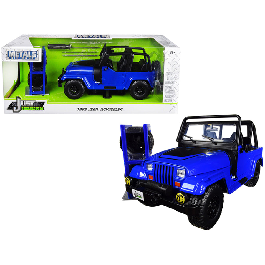 1992 Jeep Wrangler Dark Blue With Extra Wheels Just Trucks Series 1/24 Diecast Model Car By Jada 31059