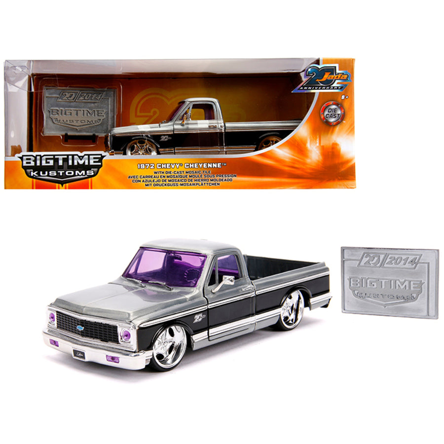 1972 Chevrolet Cheyenne Pickup Truck Raw Metal With Black Stripe Kustom Kings Jada 20th Anniversary 1/24 Diecast Model Car By Jada 31074