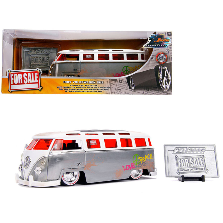 1962 Volkswagen Bus Hippie Van Metal Raw With White Top (dirty) For Sale Jada 20th Anniversary 1/24 Diecast Model Car By Jada 31075