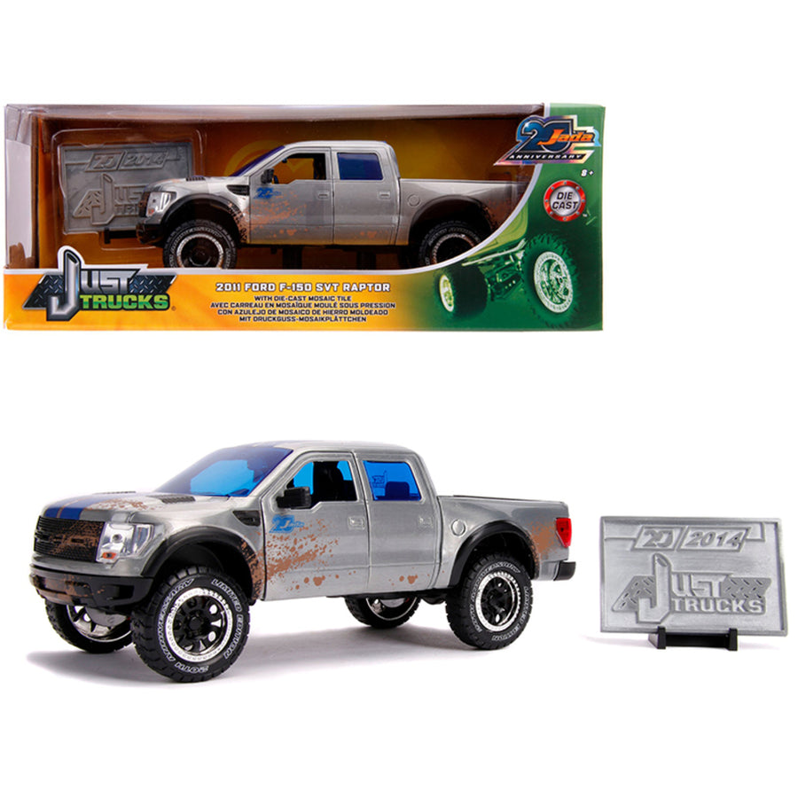 2011 Ford F-150 Svt Raptor Pickup Truck Raw Metal With Blue Stripes (dirty Version) Just Trucks Jada 20th Anniversary 1/24 Diecast Model Car By Jada 31086