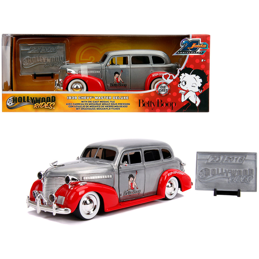 1939 Chevrolet Master Deluxe Raw Metal And Red Betty Boop Hollywood Rides Jada 20th Anniversary 1/24 Diecast Model Car By Jada 31091