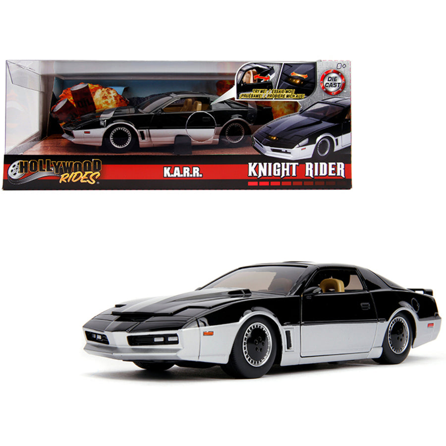 K.a.r.r. Black And Silver With Light Knight Rider (1982) Tv Series Hollywood Rides Series 1/24 Diecast Model Car By Jada 31115
