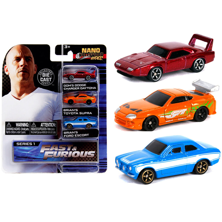 Fast & Furious 3 Piece Set Nano Hollywood Rides Series 1 Diecast Model Cars By Jada 31124