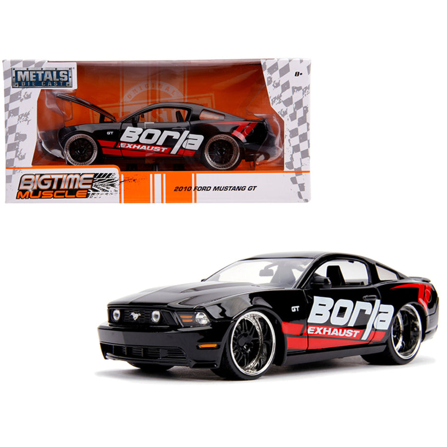 2010 Ford Mustang Gt Borla Exhaust Black With Red Stripes Bigtime Muscle 1/24 Diecast Model Car By Jada 31322