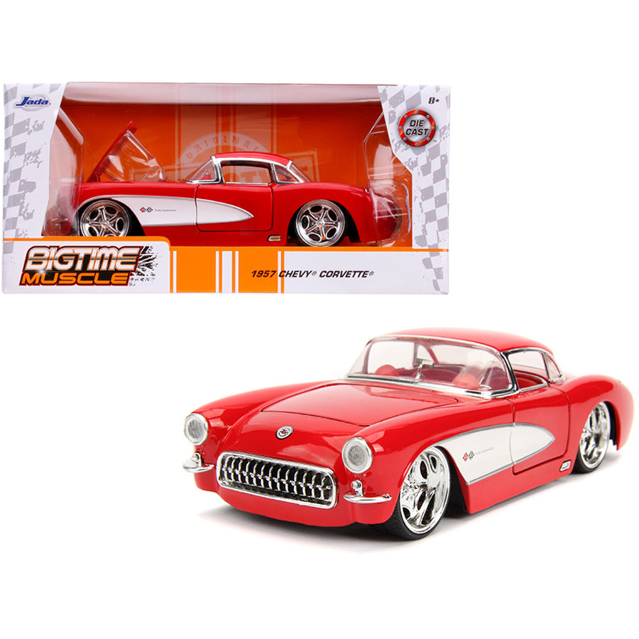 1957 Chevrolet Corvette Red With Red Interior Bigtime Muscle 1/24 Diecast Model Car By Jada 31451
