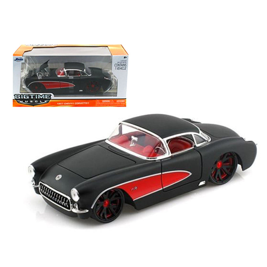 1957 Chevrolet Corvette Hard Top Primered Black With Red 1/24 Diecast Model Car By Jada 90935bk