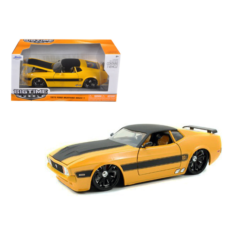 1973 Ford Mustang Mach 1 Yellow 1/24 Diecast Car Model By Jada 96764y