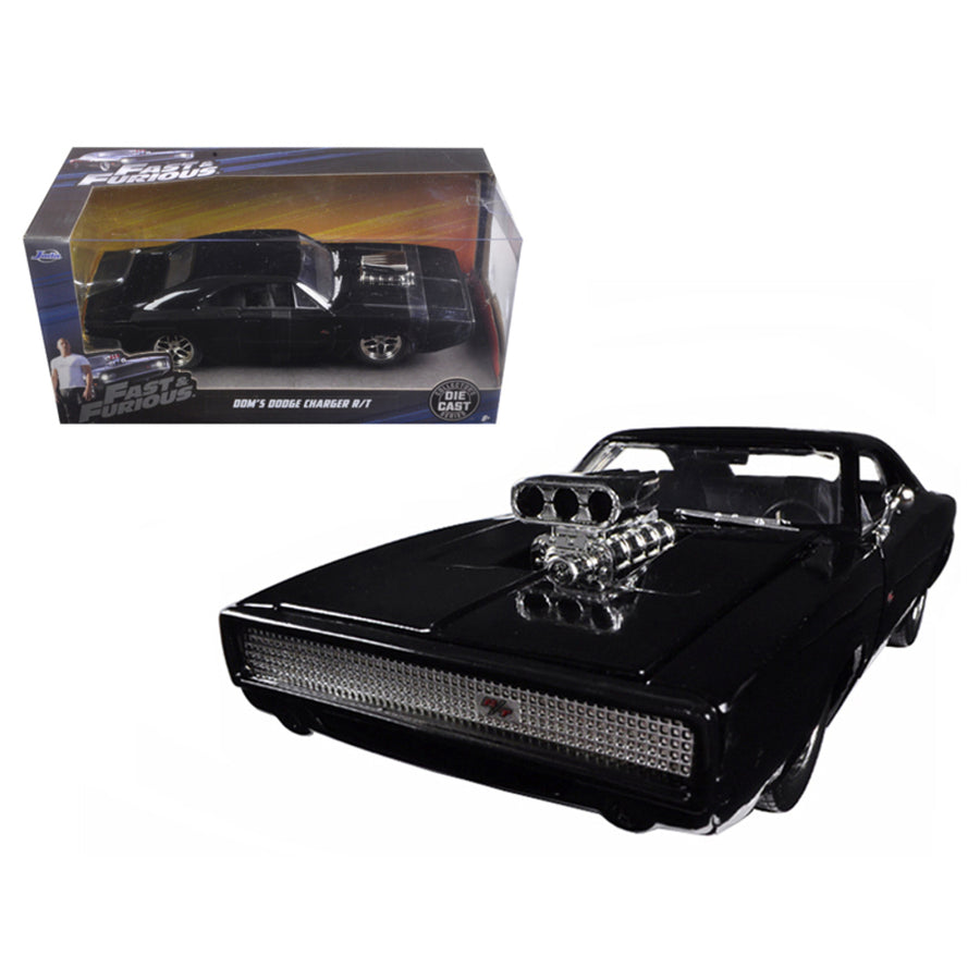 Doms 1970 Dodge Charger R/t Black Fast & Furious 7 Movie 1/24 Diecast Model Car By Jada 97059