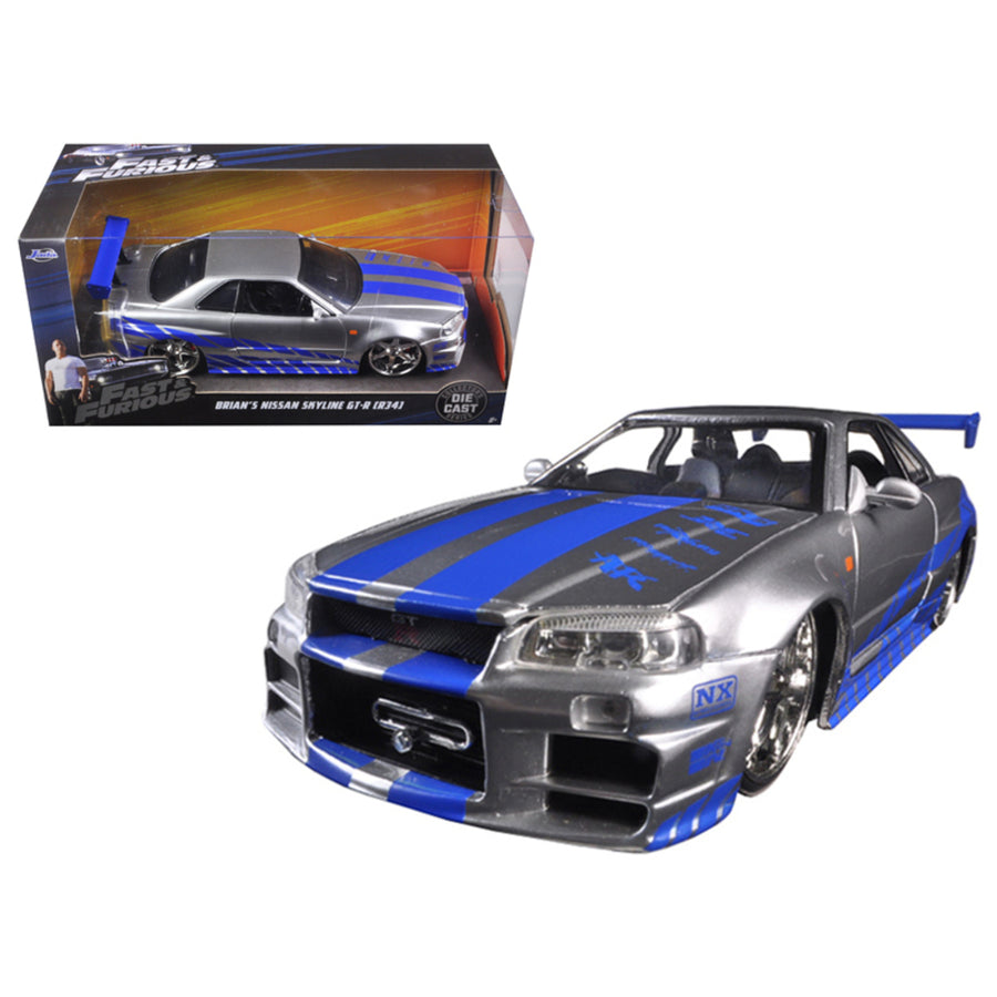 Brians Nissan Gtr Skyline R34 Silver/blue Fast & Furious Movie 1/24 Diecast Model Car By Jada 97158