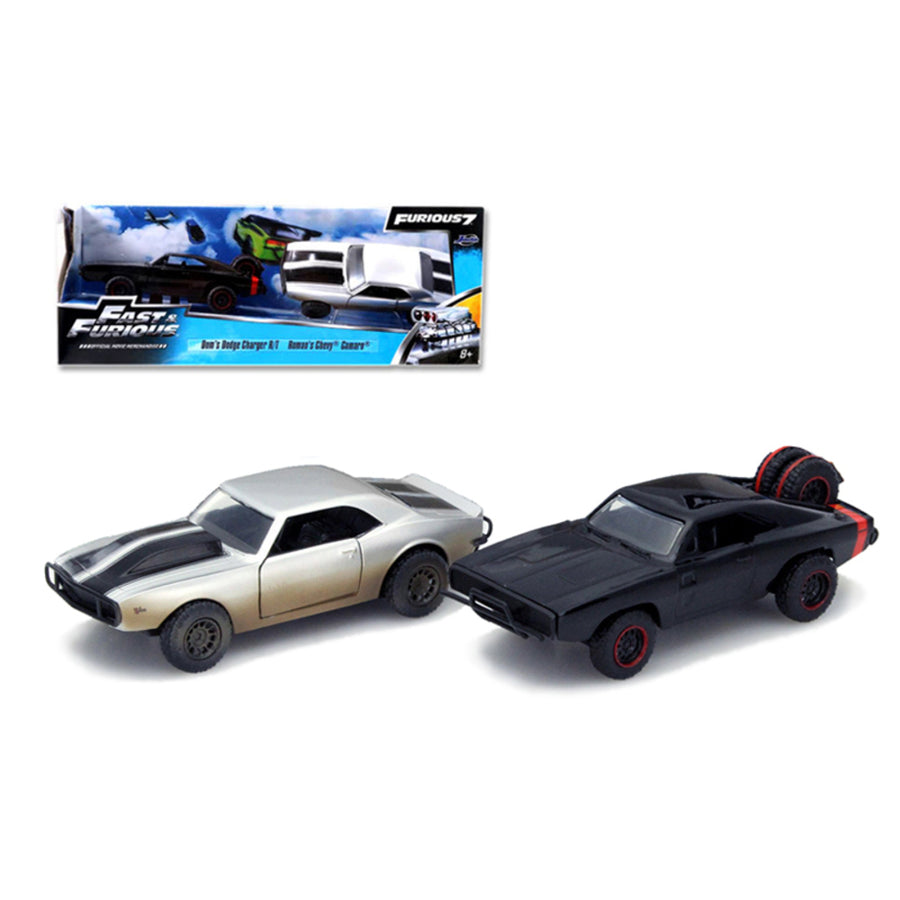 Doms 1970 Dodge Charger R/t Off Road And Romans Chevrolet Camaro Z/28 Fast & Furious 7 Movie Set Of 2 Cars 1/32 Diecast Model Cars By Jada 97163