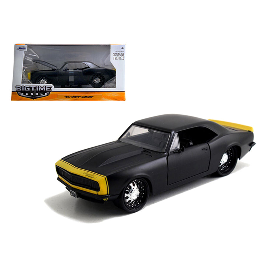 1967 Chevrolet Camaro Matt Black /yellow 1/24 Diecast Model Car By Jada 97170bk