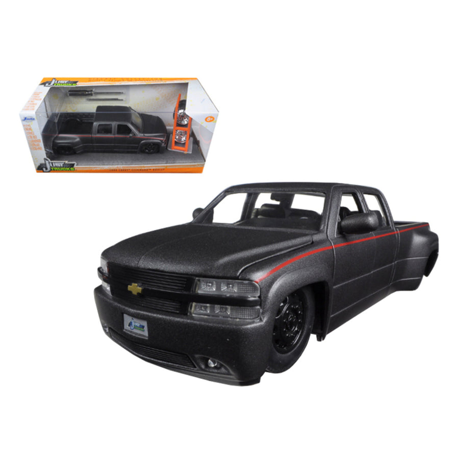 1999 Chevrolet Silverado Dooley Pickup Truck Matt Grey Just Trucks With Extra Wheels 1/24 Diecast Model By Jada 97301
