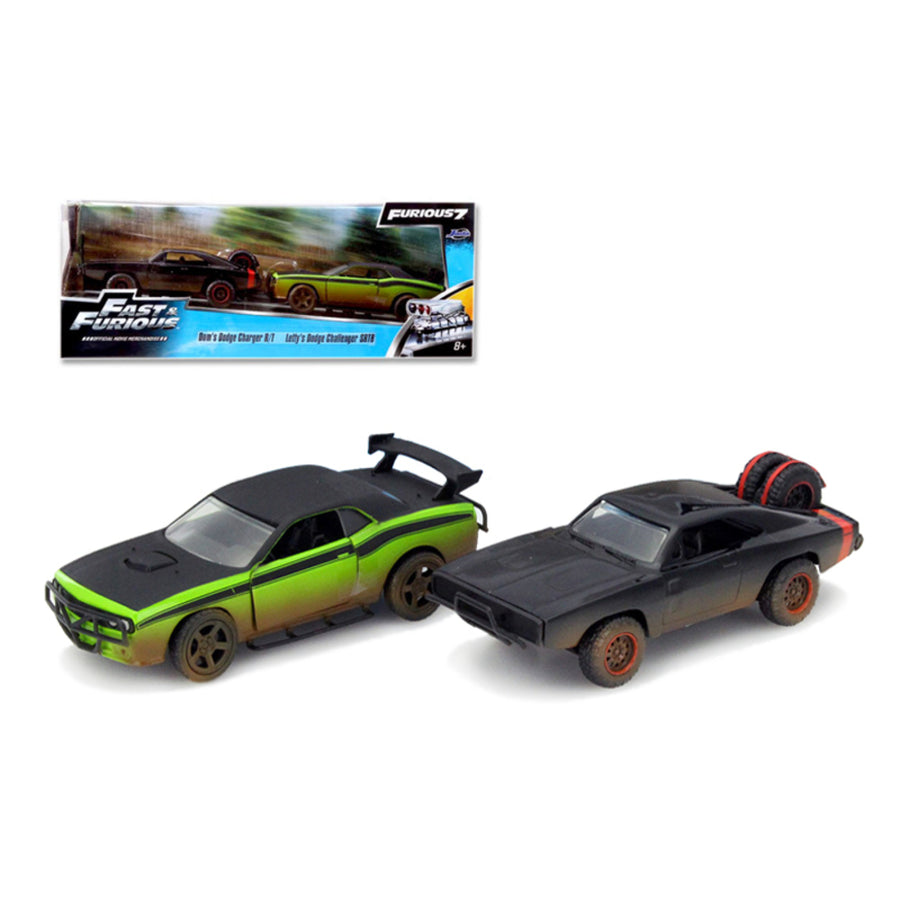 Doms 1970 Dodge Charger R/t Off Road And Lettys Dodge Challenger Srt8 Fast & Furious 7 Movie Set Of 2 Cars 1/32 Diecast Model Cars By Jada 97340