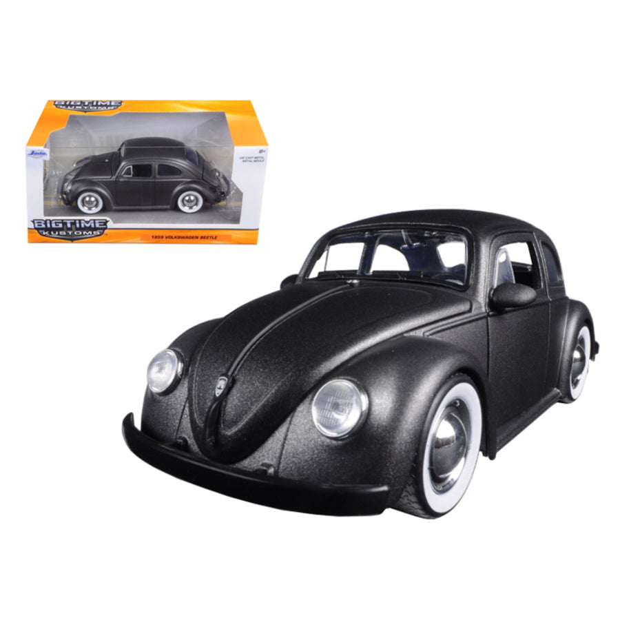 1959 Volkswagen Beetle Satin Metallic Matt Gray With Baby Moon Wheels 1/24 Diecast Model Car By Jada 97421