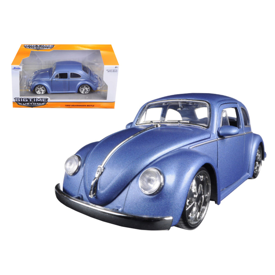 1959 Volkswagen Beetle Satin Metallic Blue With 5 Spoke Wheels 1/24 Diecast Model Car By Jada 97489