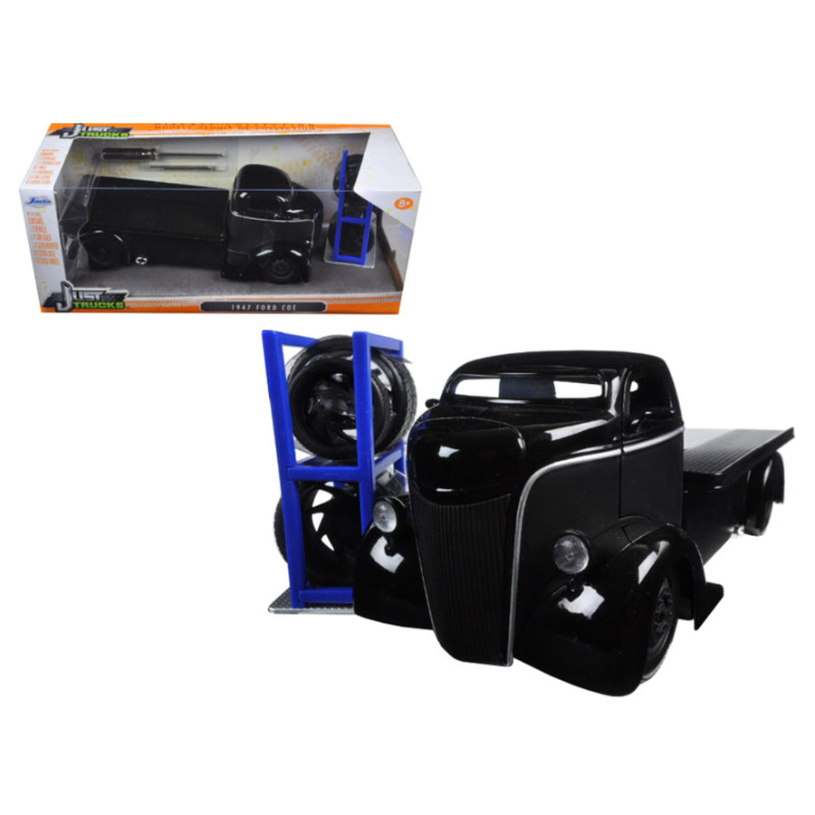 1947 Ford Coe Black/matt Black Pickup Truck Just Trucks With Extra Wheels 1/24 Diecast Model By Jada 97687