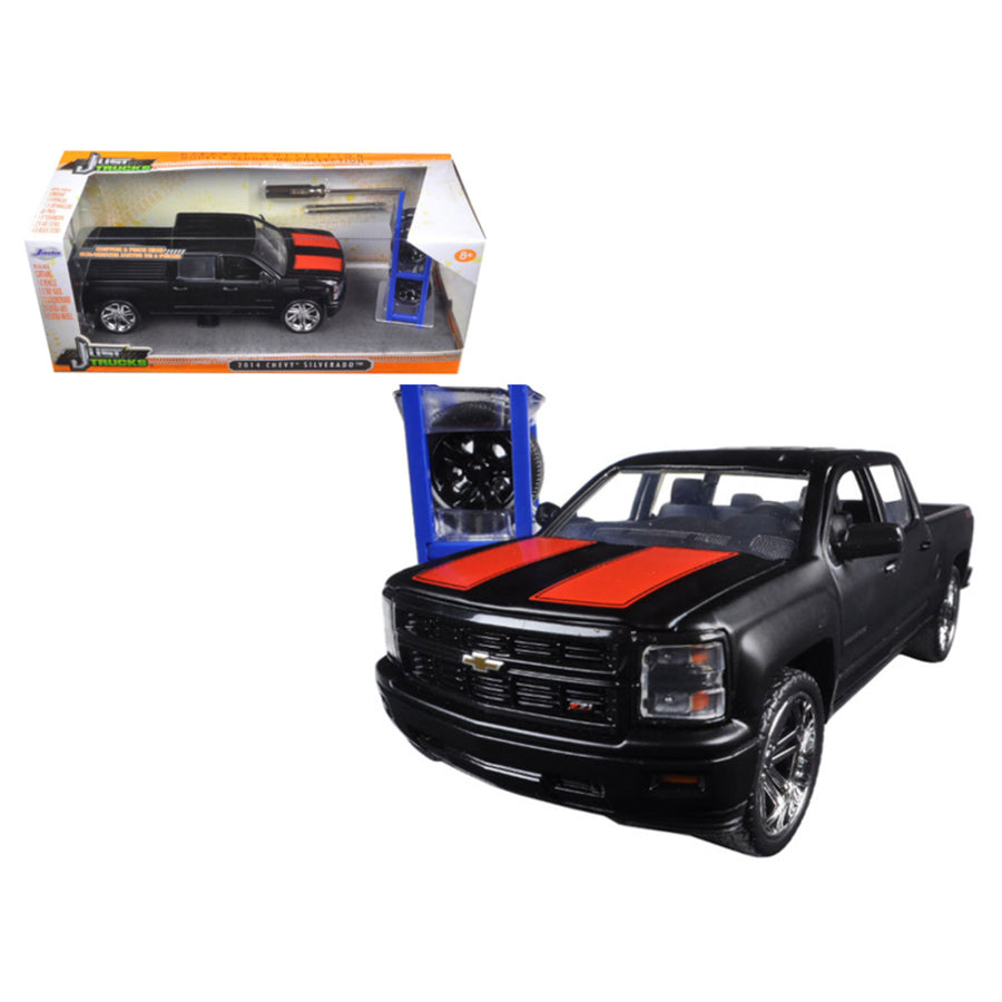 2014 Chevrolet Silverado Pickup Truck Matt Black Just Trucks With Extra Wheels 1/24 Diecast Model By Jada 97690
