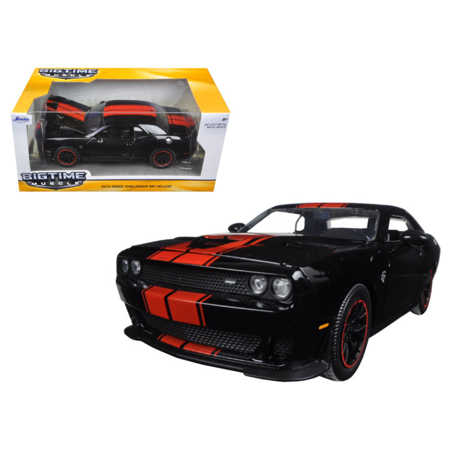 2015 Dodge Challenger Srt Hellcat Black With Red Stripes Big Time Muscle 1/24 Diecast Model Car By Jada 97855