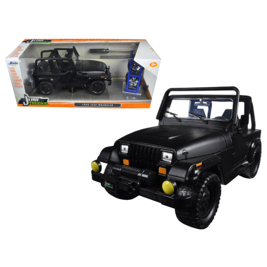1992 Jeep Wrangler Just Trucks With Extra Wheels Matt Black 1/24 Diecast Model Car By Jada 98020