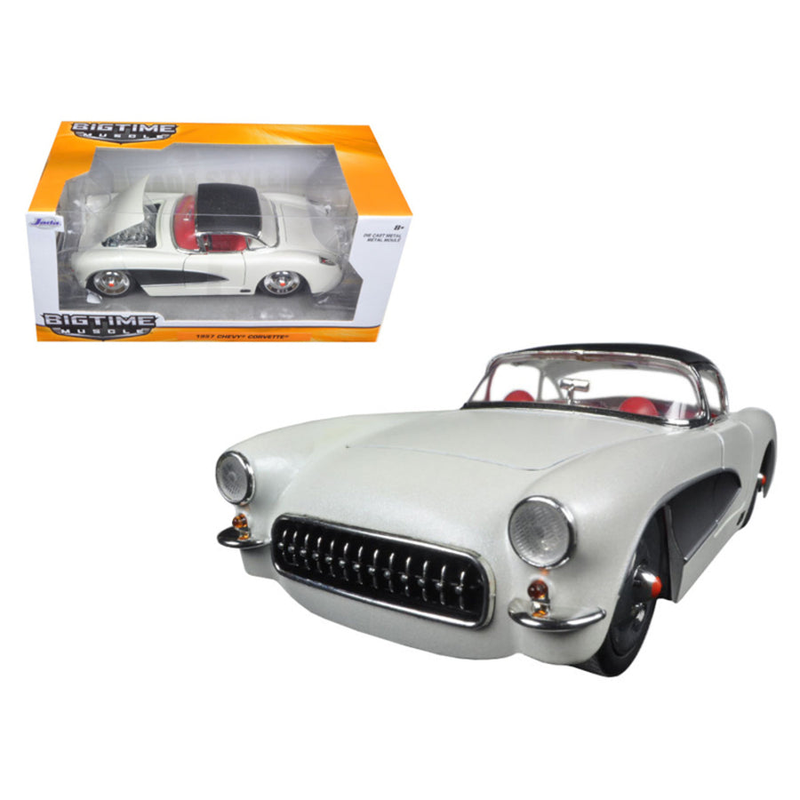 1957 Chevrolet Corvette Satin Cream Metallic With Matt Black Top And Side 1/24 Diecast Model Car By Jada 98161