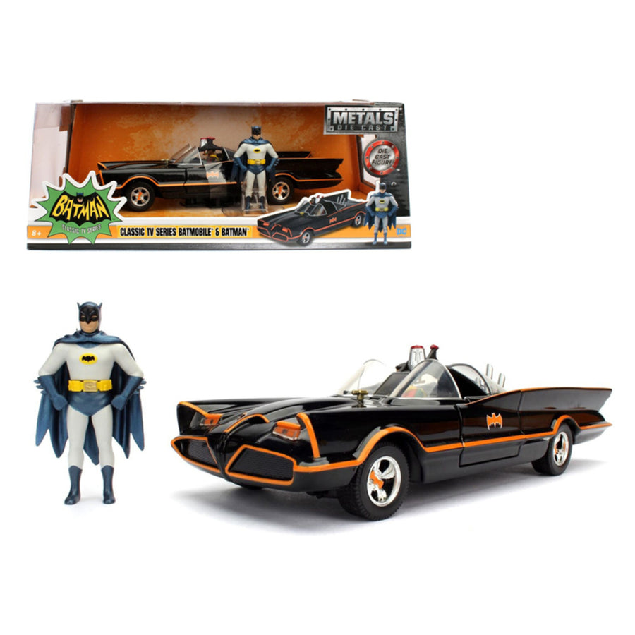 1966 Classic Tv Series Batmobile With Diecast Batman And Plastic Robin In The Car 1/24 Diecast Model Car By Jada 98259