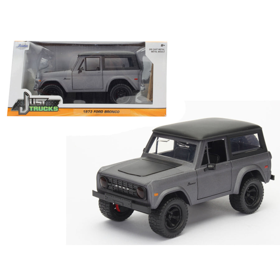 1973 Ford Bronco Matt Gray With Black Top Just Trucks 1/24 Diecast Model Car By Jada 98279
