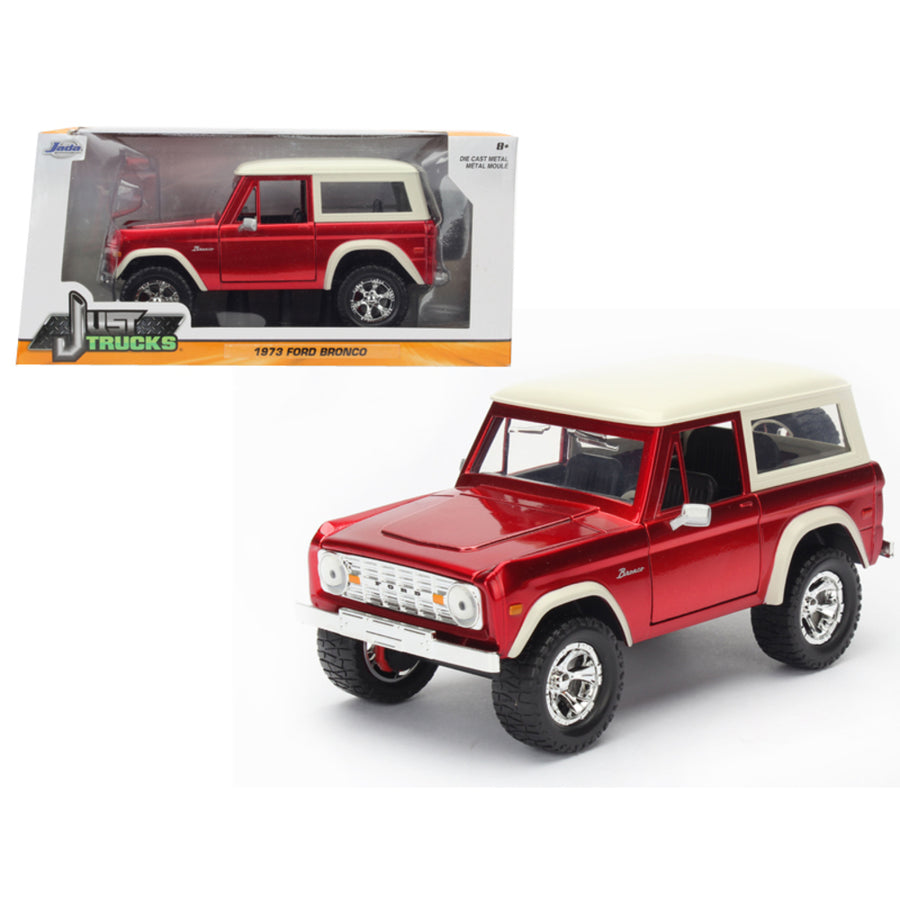1973 Ford Bronco Candy Red With Cream Top Just Trucks 1/24 Diecast Model Car By Jada 98280