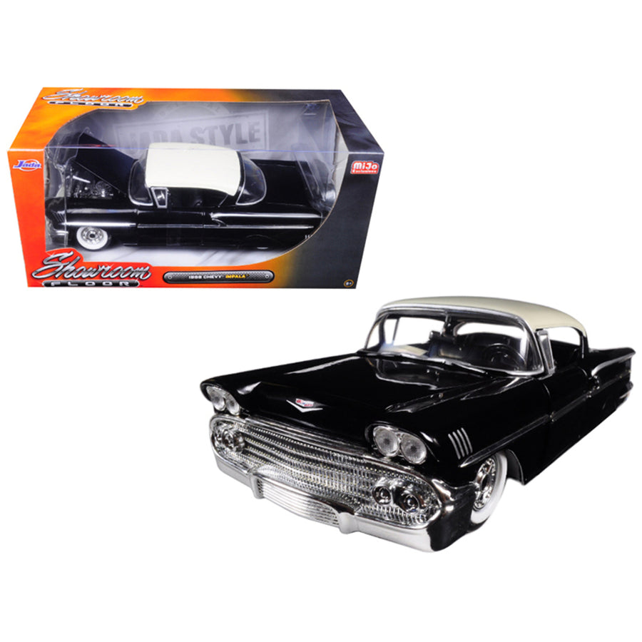 1958 Chevrolet Impala Black Showroom Floor 1/24 Diecast Model Car By Jada 98895