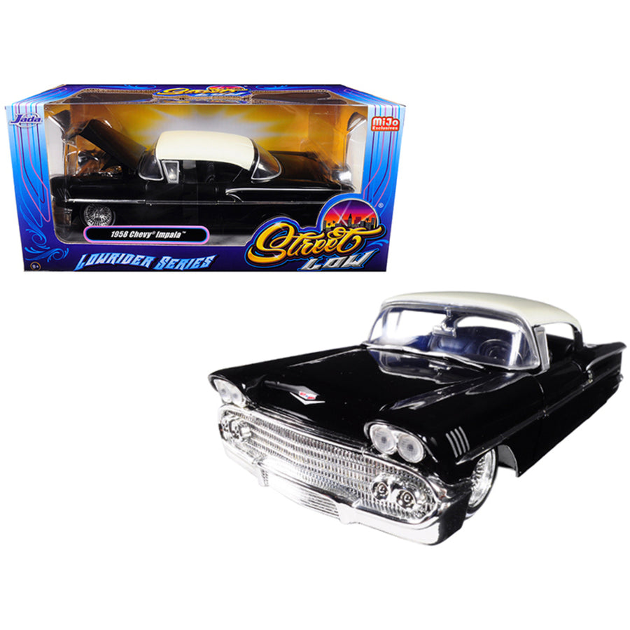 1958 Chevrolet Impala Black Lowrider Series Street Low 1/24 Diecast Model Car By Jada 98919