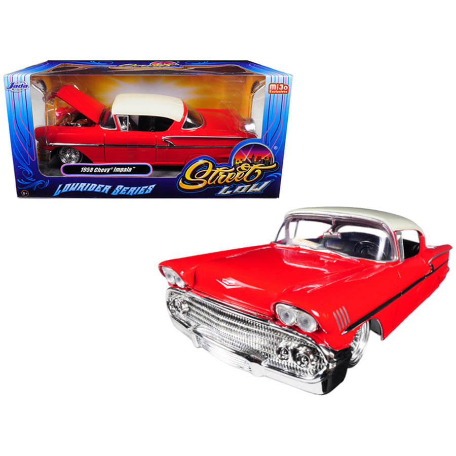1958 Chevrolet Impala Red Lowrider Series Street Low 1/24 Diecast Model Car By Jada 98920