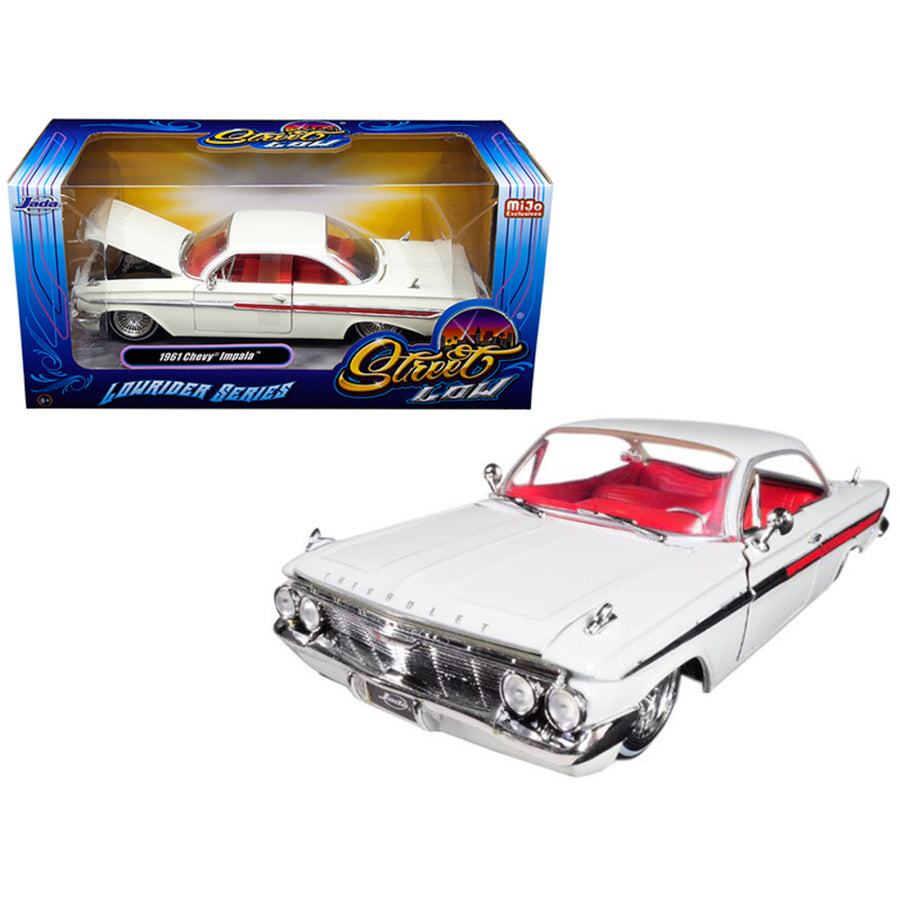 1961 Chevrolet Impala White Lowrider Series Street Low 1/24 Diecast Model Car By Jada 98929