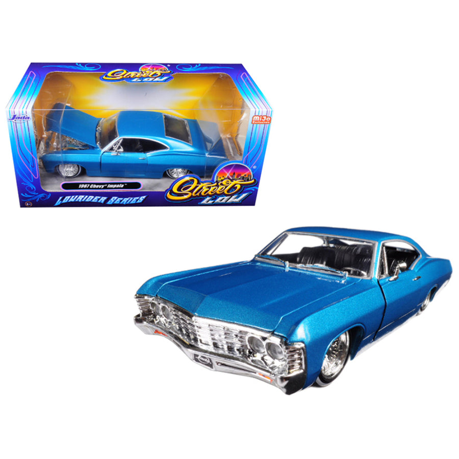 1967 Chevrolet Impala Blue Lowrider Series Street Low 1/24 Diecast Model Car By Jada 98935