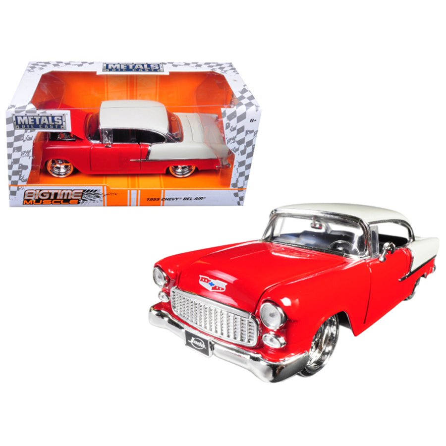 1955 Chevrolet Bel Air Red Bigtime Muscle 1/24 Diecast Model Car By Jada 98938