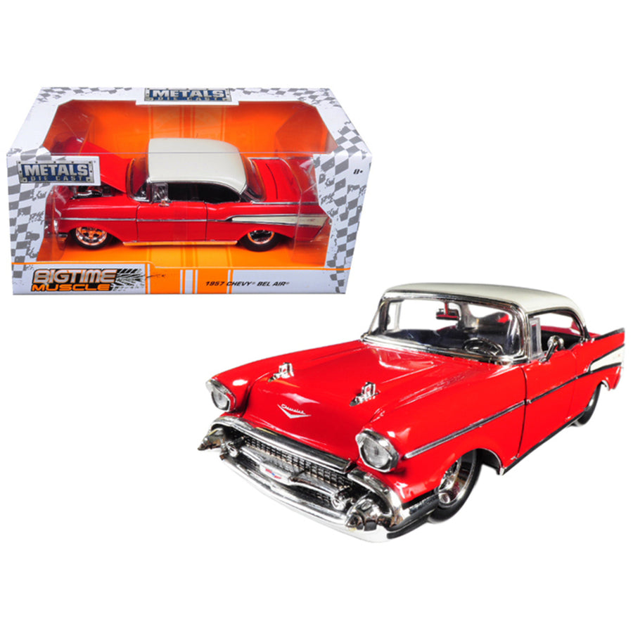 1957 Chevrolet Bel Air Red Bigtime Muscle 1/24 Diecast Model Car By Jada 98944