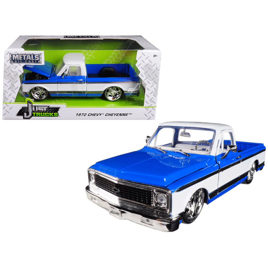 1972 Chevrolet Cheyenne Pickup Truck Blue And White Just Trucks 1/24 Diecast Model Car By Jada 99046