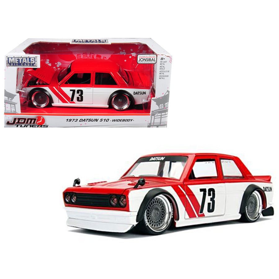 1973 Datsun 510 Widebody #73 Red Jdm Tuners 1/24 Diecast Model Car By Jada 99097