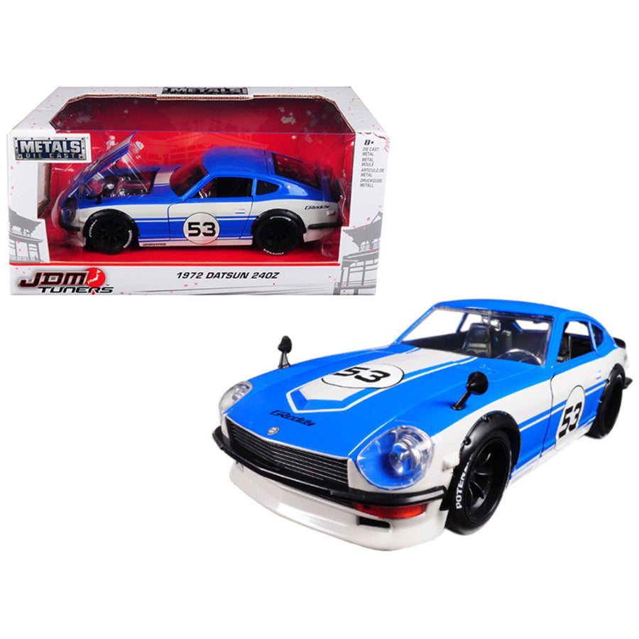 1972 Datsun 240z #53 Blue/white Jdm Tuners 1/24 Diecast Model Car By Jada 99099