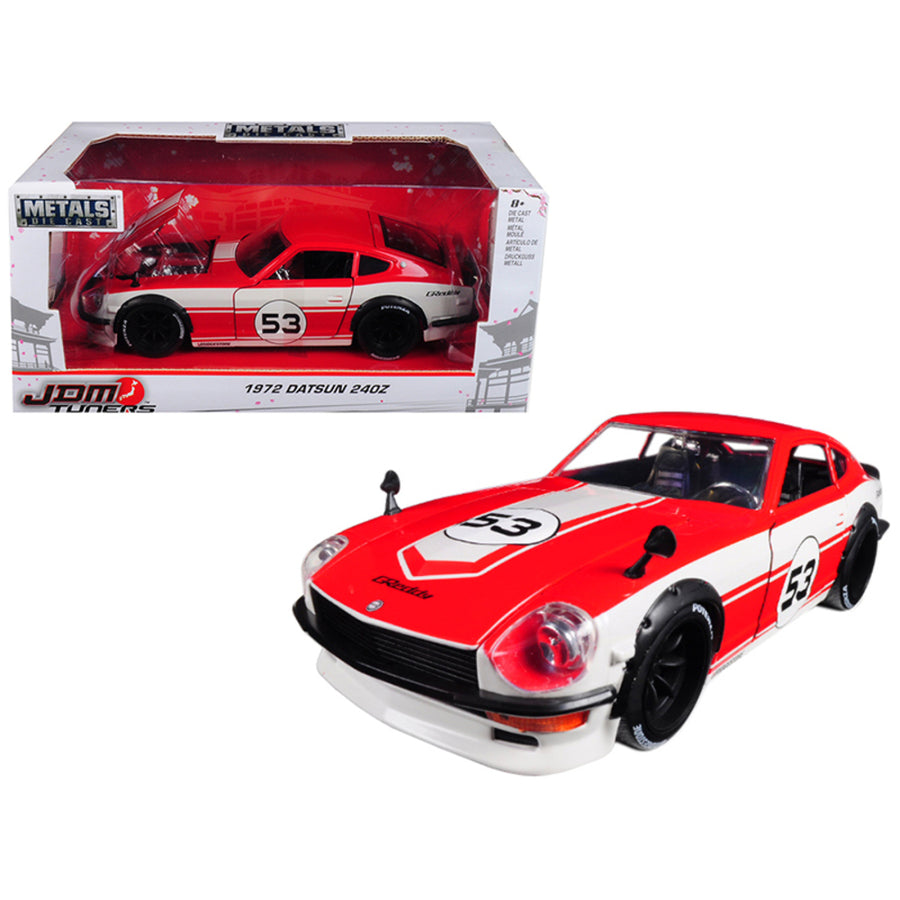 1972 Datsun 240z #53 Red And White Jdm Tuners 1/24 Diecast Model Car By Jada 99100
