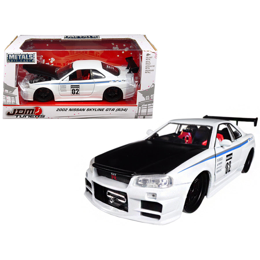 2002 Nissan Skyline Gt-r R34 White #02 Jdm Tuners 1/24 Diecast Model Car By Jada 99113