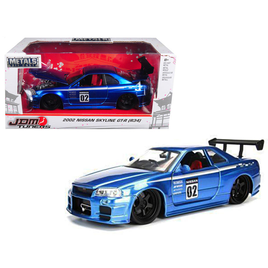 2002 Nissan Skyline Gt-r R34 Blue #02 Jdm Tuners 1/24 Diecast Model Car By Jada 99115