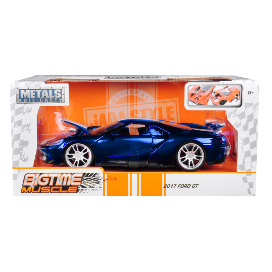 2017 Ford Gt Candy Blue With White Stripes Bigtime Muscle 1/24 Diecast Model Car By Jada 99390