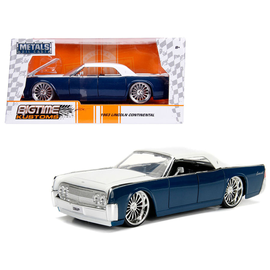 1963 Lincoln Continental Navy Blue With White Top 1/24 Diecast Model Car By Jada 99554