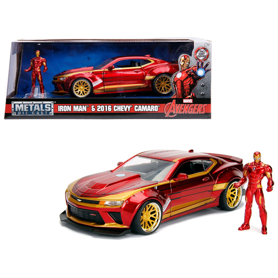 2016 Chevrolet Camaro With Iron Man Diecast Figure Marvel Series 1/24 Diecast Model Car By Jada 99724