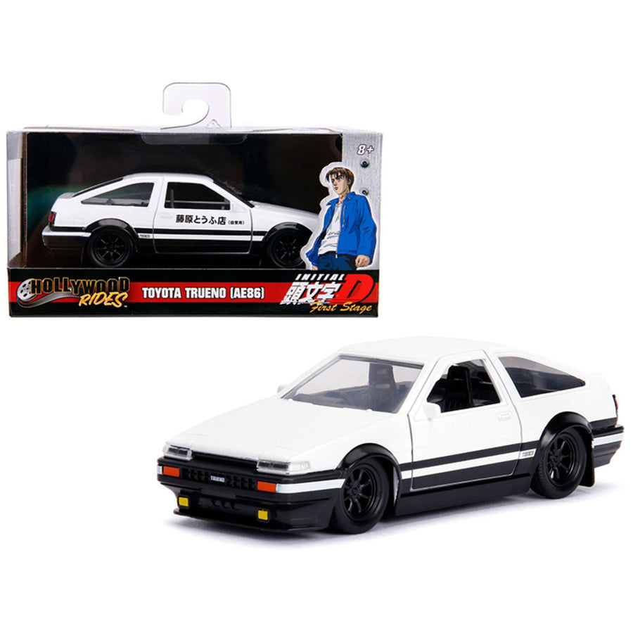 Toyota Trueno Ae86 White With Black Bottom Initial D First Stage (1998) Tv Series Hollywood Rides Series 1/32 Diecast Model Car By Jada 99801