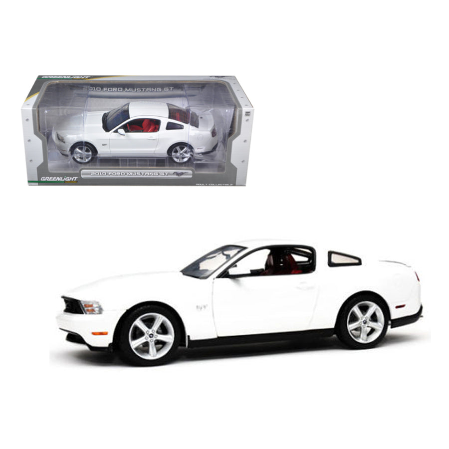 2010 Ford Mustang Gt Coupe Performance White With Brich Red Interior With Cashmere White Seat Stripes 1/18 Diecast Car Model By Greenlight 12814