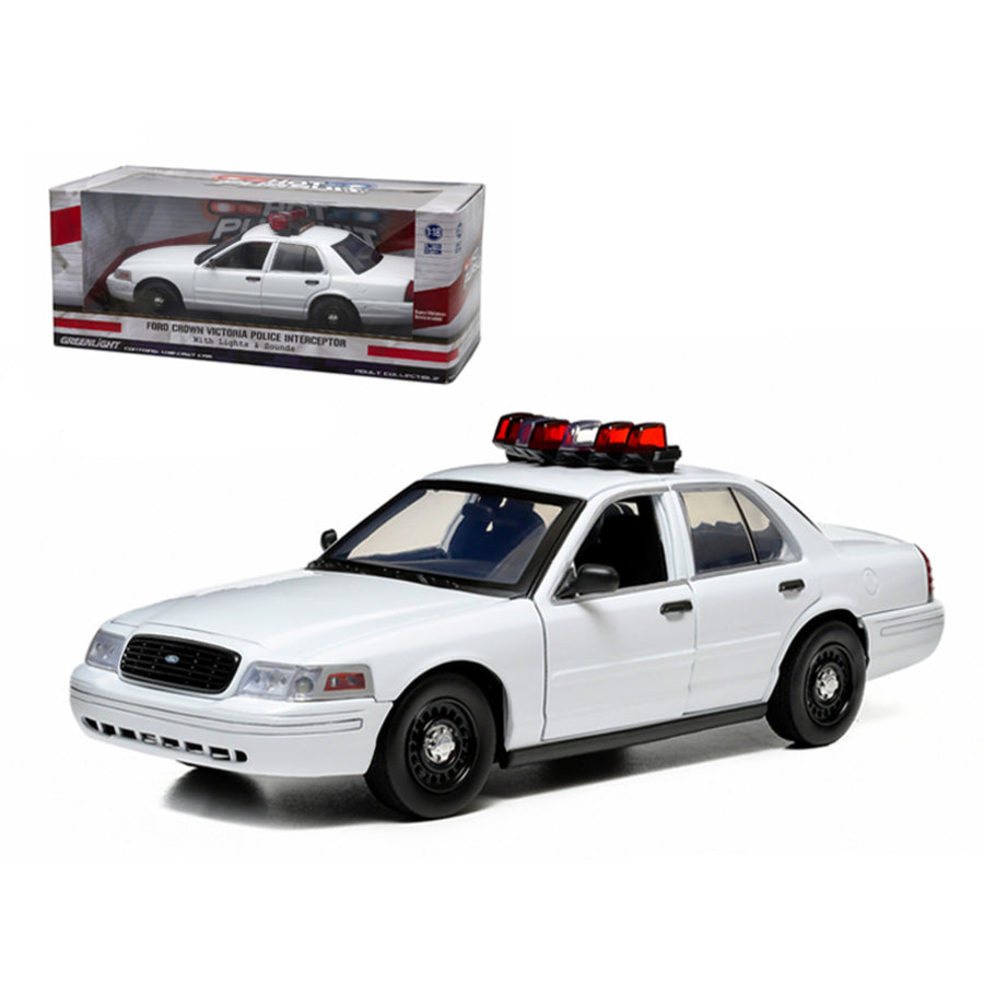 Ford Crown Victoria Unmarked Plain White Police Car Interceptor With Lights And Sounds 1/18 Diecast Model Car By Greenlight 12921