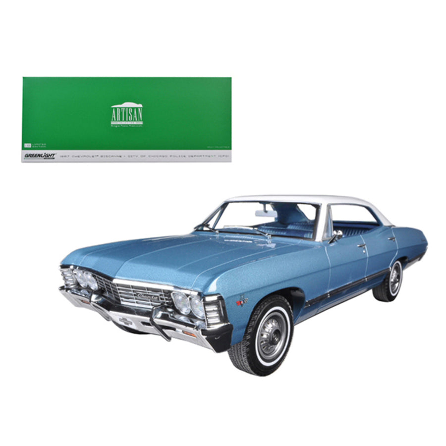 1967 Chevrolet Impala Sport Sedan 4 Doors Nantucket Blue With White Top 1/18 Diecast Model Car By Greenlight 19008